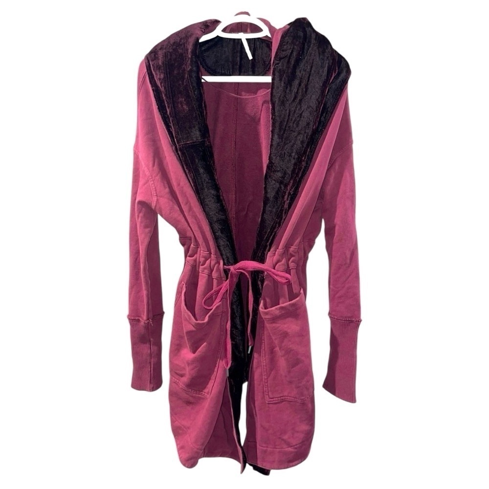 Free People Westwood Hooded Long Cardigan Velvet Trim Size Small - Picture 4 of 11